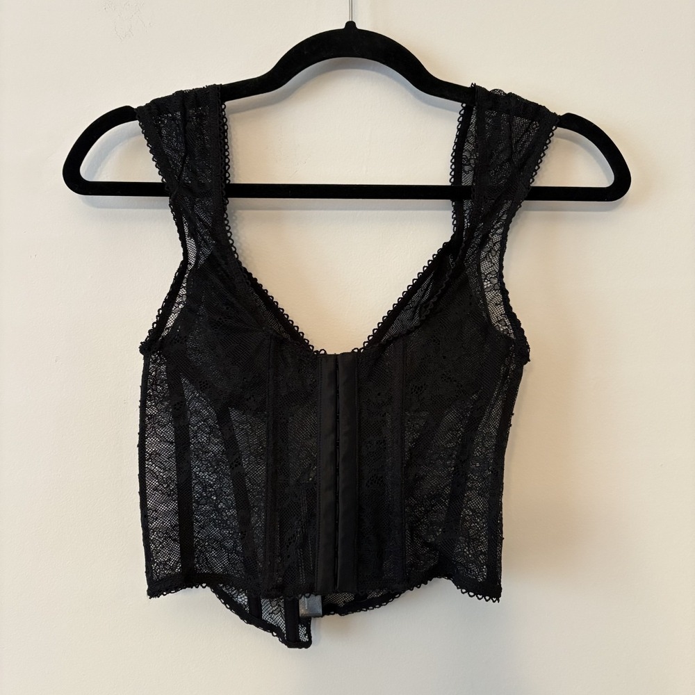 Sheer Lace Corset Bustier Top Black S Ren Faire Whimisgoth Dark Romantic Layer